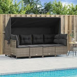 Set Schlafsofa, 5-teiliges Gartensofa-Set mit grauen Kissen aus Polyrattan, Sofa f&uuml;r Wohnzimmer, Gartensofa, modernes Sofaset f&uuml;r den Au&szlig;enbereich, M&ouml;bel Modell 3261529