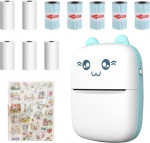 CDIYTOOL Mini Pocket Printer, Portable Bluetooth Wireless Paper Photo Printer Label Printer Thermal Print USB with Thermal Paper/Self-Adhesive Thermal Paper for Diary Creation Gift Children
