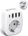 LENCENT Travel Adaptor toiteadapter &Scaron;veits Saksamaa pistik, EL - AUS/CN, t&uuml;&uuml;p I, reisipistik Austraalia Hiina Uus-Meremaa Argentina seinapistikupesad 3 USB/1 t&uuml;&uuml;p C/AC pistikupesa adapteriga