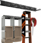 Housolution Adjustable Garage Tool Holder 121 cm, Metal Wall Hook with 3 Rails 6 Hooks Tool Rack Wall Tool Holder for Garages Basement Workshop Broom Rake Tool Organiser Black