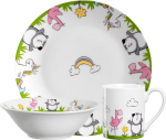 LEONARDO HOME Bambini 023151 3-osaline laste n&otilde;udekomplekt - kvaliteetsest portselanist lastetarbed - n&otilde;udepesumasinas pestav, mikrolaineahjus, vastupidav - loomamotiividega Panda, &uuml;kssarvik,
