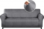 molasofa &Uuml;bergro&szlig;er Sofabezug f&uuml;r Heimdekoration, weicher 3-Kissen-Couchbezug f&uuml;r Sofa, leder&auml;hnlicher Spandex-Schonbezug, 1-teiliger Couchbezug f&uuml;r Hunde und Katzen (&Uuml;bergro&szlig;es Sofa, Grau)