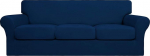 Easy-Going 4 Pack Soft Stretch Couch Covers for Dogs, Washable Sofa Slipcover for 3 Separate Pillows, Elastic Furniture Protector for Pet Kids (Sofa, Navy)