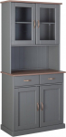 Dmora Sideboard with 2 Closed Doors, 2 Display Cabinets and 2 Drawers in Grey Painted Solid Pine with Brown Top and Surfaces, 90 x 45 x 191 cm