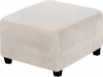 ADPON Square Velvet Ottoman Slipcover Square Footstock Slipcover Storage Stool Ottoman Covers Stretch Elastic Bottom Large Beige