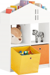 SoBuy KMB49-W Children's Bookcase with House Design, Children's Shelf with 2 Fabric Boxes, Toy Shelf, Storage Shelf for Children, Toy Organiser, White, W x H: 65 x 91 x 27 cm