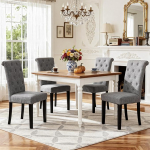 S&ouml;&ouml;gitoa toolid, 4 tooli, k&ouml;&ouml;gitoolid, polsterdatud toolid k&otilde;rge seljatoega, t&auml;ispuidust jalad, linane v&auml;limus, polsterdatud iste s&ouml;&ouml;gituppa, elutuppa, &otilde;ppetuppa, tumehall