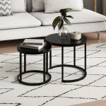 Kodu Collective Kohvilaud 2 &uuml;mmargune puidust elutoa laud Kaasaegne k&uuml;ljelaua komplekt 2 in 1 metallist raamiga elutoa kontori k&uuml;ljelaua Loft Design Twin Black