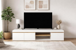 TV-Schrank, Lowboard, Fernsehschrank, mit 3 T&uuml;ren und einem offenen Fach. Ma&szlig;e: 160 x 40,5 x 39,6 cm (laius x k&otilde;rgus x s&uuml;gavus). Oberfl&auml;che in Matte wei&szlig; und Holz-Finishs.