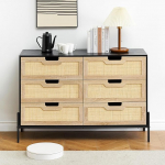 Rotangist kapp 6 sahtliga, tugevate jalgadega k&uuml;ljepink, moodne kapp magamistuppa, elutuppa ja esikusse, boho stiilis, must + tamm, 120 x 40 x 82 cm.