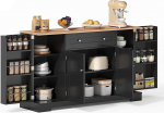 Multifunktsionaalne k&ouml;&ouml;gibuffet - 138 cm riiulilaua sahtlite, riiulite uste ja reguleeritavate riiulitega - kallutuskaitsega, k&ouml;&ouml;k, elutuba ja magamistuba, must