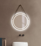 Talos Corvia Shine LED Vannitoa peegel &uuml;mmargune matt kuldne l&auml;bim&otilde;&otilde;t 50 cm - &uuml;mmargune peegel kvaliteetse nahkse v&auml;limusega rihmaga - sobib niisketesse ruumidesse t&auml;nu alumiiniumist raamile