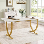 Tribesigns Modernne 6-kohaline s&ouml;&ouml;gilaud 160 x 80 x 75 cm Elutuba Ristk&uuml;likukujuline k&ouml;&ouml;gilaud S&ouml;&ouml;gilaud s&ouml;&ouml;gituppa ja k&ouml;&ouml;ki Elutoa kaasaegne disain Valge ja kuldne