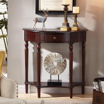 Konsolentisch Halbrund,Beistelltisch aus Massivholz,Schmaler Flurtisch Tisch mit Schubladen & Regal,Sofatisch,Eingangsbereich,f&uuml;r Wohnzimmer,Eingang,Flur,Foyer(Walnut,L60cm/23.6in)