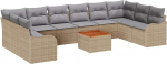 10-teiliges Garten Sofa Set mit Kissen Beige Poly Rattan Akazie, 2-Sitzer Garten Sofa mit Kissen Beige Poly Rattan Gartenlounge Model3347497