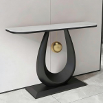 Moodne konsoollaud, kitsas k&uuml;ljelaud sissep&auml;&auml;sualale, koridorilaud paagutatud kiviplaadiga ja metallraamiga (must, 150 cm / 59 tolli)