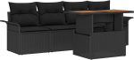 5-teiliges Garten Sofa Set mit Kissen Schwarzes Poly Rattan, 2-Sitzer Garten Sofa mit Stauraum & Kissen Schwarzes Poly Rattan Gartenlounge Model3358004