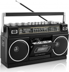 Retro klassikaline 80ndate stiilis kaasaskantav Boombox kassetisalvesti, AM/FM/SW1/SW2 raadio, Bluetooth striimimine, USB/SD, AUX, 2 stereok&otilde;larit, 24W kahekordsed t&auml;ispiirkondlikud k&otilde;rgsurve k&otilde;larid.