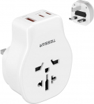 TESSAN Adapter Inglismaa Saksamaa pistik, 4 in 1 reisiadapter UK 2 USB C ja 1 USB A, pistikupesa adapter Inglismaa 2500 W, toiteadapter UK-EL, reisipistik G-t&uuml;&uuml;pi Iirimaa &Scaron;otimaa, valge