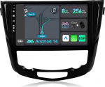 YUNTX [8GB + 256GB] Android 14 autoraadio Nissan X-Trail Qashqai j11 Rouge (2014-2018)-[Integreeritud CarPlay/Android Car/DSP/GPS]-10.1-tolline IPS 2.5D kaamera + MIC-DAB/peeglilink/Bluetooth 5.0/360