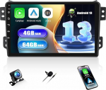 SIXWIN [4+64G] Android 13 autoraadio koos CarPlay/Android Car/Mirror Linkiga Suzuki Splash Ritz/Opel Agila 2004-2014.9-tolline HD puuteekraan toetab WiFi GPS Bluetooth 5.0 FM/RDS 32EQ + tagumine vaade