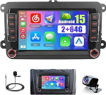 [2+64GB] Hikity Android 15 autoraadio VW Golf 5 Golf 6 Skoda Polo Passat Tiguan Touran koos Carplay Android Car Mirrorlinkiga, 7-tolline mahtuvuslik puuteekraan koos WiFi GPS navigatsiooniga FM Bluetoothiga