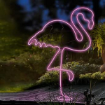 hellum 578393 LED-figuur Neon Flamingo dekoratiivne metallist seinakaunistus Valgustatud valgus v&auml;ljas aias