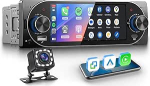 5.1 Zoll Autoradio mit Wireless Carplay Android Auto,FM Radio 1 Din mit Bluetooth,Mirror link,EQ,Type-C/USB/TF/AUX,IPS Touchscreen Autoradio mit R&uuml;ckfahrkamera/Lenkradsteuerung