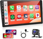 [2+64G] 2 DIN autoraadio traadita A-apple Carplay/Android auto, Android 9-tolline puuteekraan GPS/Bluetooth/SWC/FM/RDS/WiFi/USB + tagurduskaamera