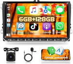 Android 15 Double DIN autoraadio stereo 9-tolline kapatsitiivne puuteekraan High Definition GPS navigatsioon Bluetooth USB m&auml;ngija VW Passat Golf MK5 MK6 Jetta T5 EOS Polo Touran Seat Sharanile