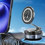 Autotelefoni hoidja MagSafe'ile koos kella disainiga, vaakum iminappide hoidja 720&deg; kokkupandav, tugev imiv&otilde;imsus, tuuleklaasile/laualauale/peeglile/iPhone 12/13/14/15/16, tumehall