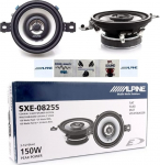 Komplekt ALPINE SXE-0825S 2-tee koaksiaal-k&otilde;larid 8.7cm 87mm 3.5" l&auml;bim&otilde;&otilde;t 20 Watt RMS ja 150 Watt Max impedants 4 Ohmi paar + 5 tasuta kleebistikku