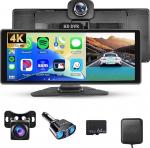 4K Display Carplay Android Car Monitor 1440P Dash Cam koos GPS ADAS, Hodozzy 10,26-tolline IPS puuteekraan Bluetooth WiFi esi- ja tagantvaate kaamera &ouml;ine n&auml;gemine, Loop salvestamine parkimise j&auml;lgimine,