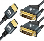 Thsucords 4K HDMI-DVI kaabel, 2 m, kullatud punutud DVI-HDMI kaabel, kahesuunaline, &uuml;hildub projektori, s&uuml;learvuti, teleri, arvuti, DVD-m&auml;ngijaga