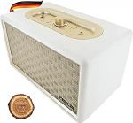 SCHWAIGER 661712 Retro Bluetooth k&otilde;lar Vintage k&otilde;lar nahast puidust korpuse aku HiFi-muusikakast koos pistikukaabliga Micro USB-kaabliga Valge