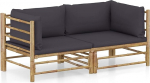 Festnight 2-Piece Garden Lounge Set with Dark Grey Cushions Outdoor Lounge Set Indoor Pallet Sofa Pallet Cushion Sofa Outdoor Pallet Furniture Lounge Set Bamboo
