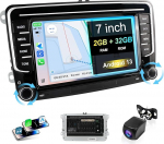 Haudio 2 DIN 7-tolline autoraadio, 2009-2012 VW Golf/Touran/Tiguan/Magotan/Passat/Scirocco, Skoda auto, juhtmevaba CarPlay ja juhtmevaba Android autoga, 1080P tagantj&auml;rele vaatekaamera, Bluetooth, AUX, AM/FM