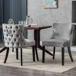 Ya-Home Velvet Dining Room Chairs, Set of 2, Kitchen Chairs with Lion Head Decor, Upholstered Chair with Wooden Legs for Dining Room, Grey