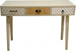 DRW Entrance Table with 3 Drawers, Natural Wood, 110 x 35 x 79 cm, Colourful, Standard
