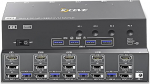 KVM Switch 4 PC 3 monitori 8K @ 60Hz 4K @ 144Hz, USB 3.0 KVM Switch Triple Monitor 2 Display Port 1.4 + HDMI 2.1 4 PC jaoks Jaga hiir klaviatuur, juhtmega kaugjuhtimispult (8K HDMI DP 4 in 3 out KVM)