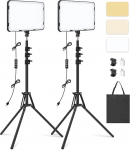 2 Pack LED Video Light with 63 Inch Tripod Stand, Obeamiu 2500-8500K Dimmable Light Photography Studio Lighting for Video Film Recording/Collection Portrait/Live Streaming/YouTube Podcast, USB Charger