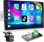 1-Din Bluetooth autoraadio traadita A-apple Carplay Android autoraadio, 9-tolline IPS puuteekraaniga Carplay raadio koos iOS / Android Mirror Link EQ AM FM / RDS SWC USB, tagurduskaamera