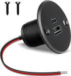 acegoo USB C pistikupesa 12 V matkaauto laadija t&auml;isalumiiniumist, C-t&uuml;&uuml;pi USB &uuml;hendus PD3.0 QC3.0 autopesa paigaldusadapter matkaauto paadi veoauto haagissuvila jaoks (1 x suur paneel)