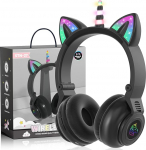 JYPS Unicorn Bluetooth k&otilde;rvaklapid, traadita/juhtmega laste k&otilde;rvaklapid t&uuml;drukutele LED-valgusega, k&otilde;rvaklapid lastele &uuml;le k&otilde;rvade mikrofoni ja SD-kaardi pesaga iPadile/Kindle/Tabletile (must)