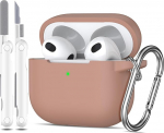 AirPods 3 silikoonkate koos v&otilde;tmehoidja ja puhastuskomplektiga, piimatee