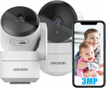 AMOROM WiFi Indoor Surveillance Camera, 360&deg;, 2K AI Camera Surveillance with Custom Scenario Warnings (Reduce False Alarms), Works with Alexa, 2.4G WiFi, Pack of 2