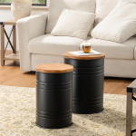 Glitzhome Rustic Ottoman Seat, Farmhouse Side Table, tsingitud metallist aktsent Side Table, Toy Box &uuml;mmarguse puidust kaanega elutoa m&ouml;&ouml;blile, Nesting Pieces 2, Black