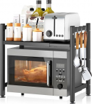 JAMATA 2-tasandiline laiendatav mikrolaineahju riiul, mikrolaineahju statiiv 4 konksuga, paindlik, laiendatav 36,5 - 60,5 cm, ideaalne t&ouml;&ouml;pinnale, pagari riiulid, k&ouml;&ouml;gi korraldaja, must