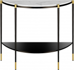 2-tasandiline marmorist konsoollaud - poolkuu sissep&auml;&auml;sulaua riiulitega, kumer sepistatud raudne koridorilaud (must alus, valge plaat, 120cm) - stiilne Gan Display m&ouml;&ouml;bel