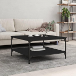 Kohvilaud Must 80 x 80 x 40 cm Puidust materjal V&auml;ike k&uuml;ljelaud Kohvilaud V&auml;ike laud elutuppa magamistuppa kontorisse &otilde;ue elutuppa
